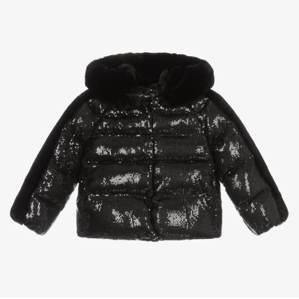Abel & Lula Girls Black Sequins Puffer Jacket - EUC